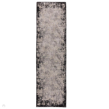 Kuza Border Modern Abstract Distressed Shimmer Hi-Lo Textured Soft Velvety Touch High-Density Durable Easy-Care Short Pile Light Grey/Charcoal/Cream Runner-Asiatic Carpets-Rug Love - The Most Loved Rug Store